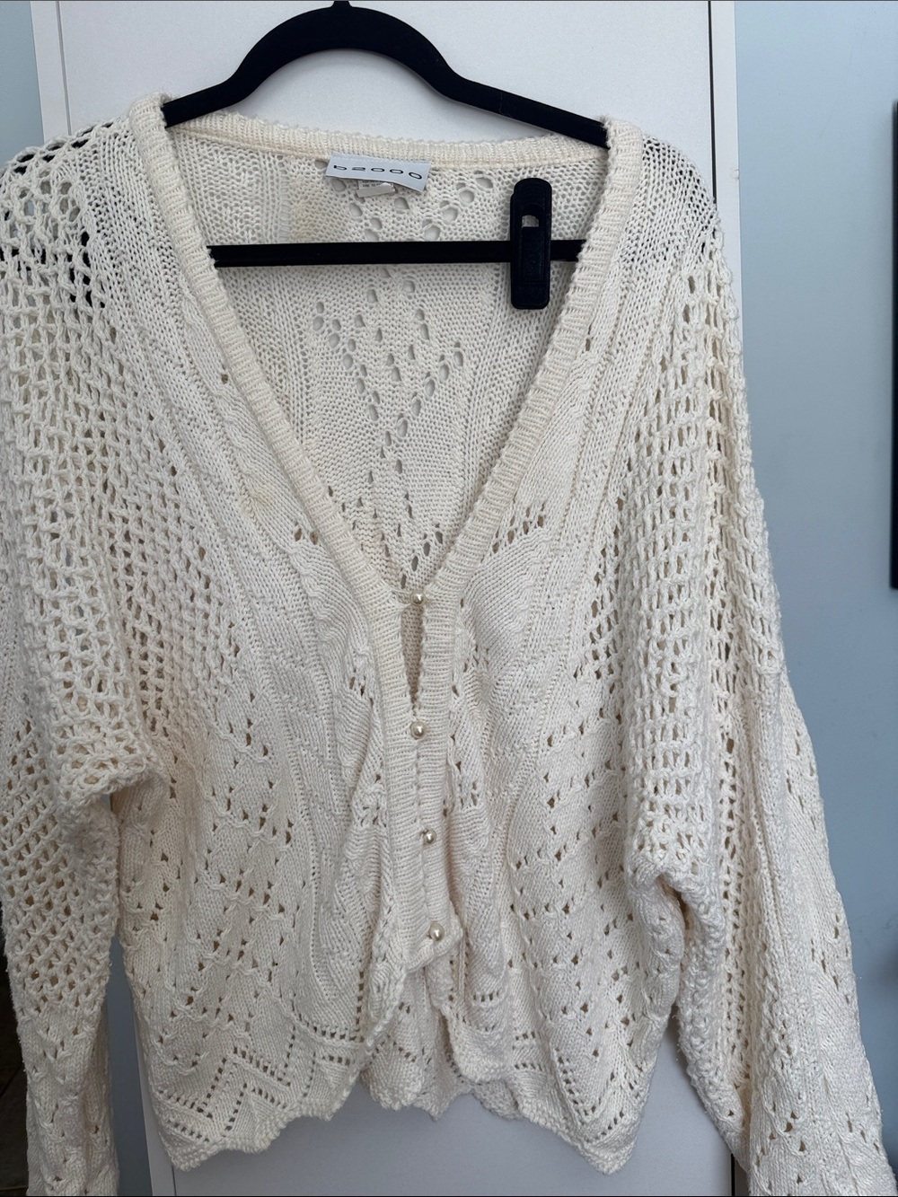 Zara Cream Open-Knit V-Neck Button Cardigan